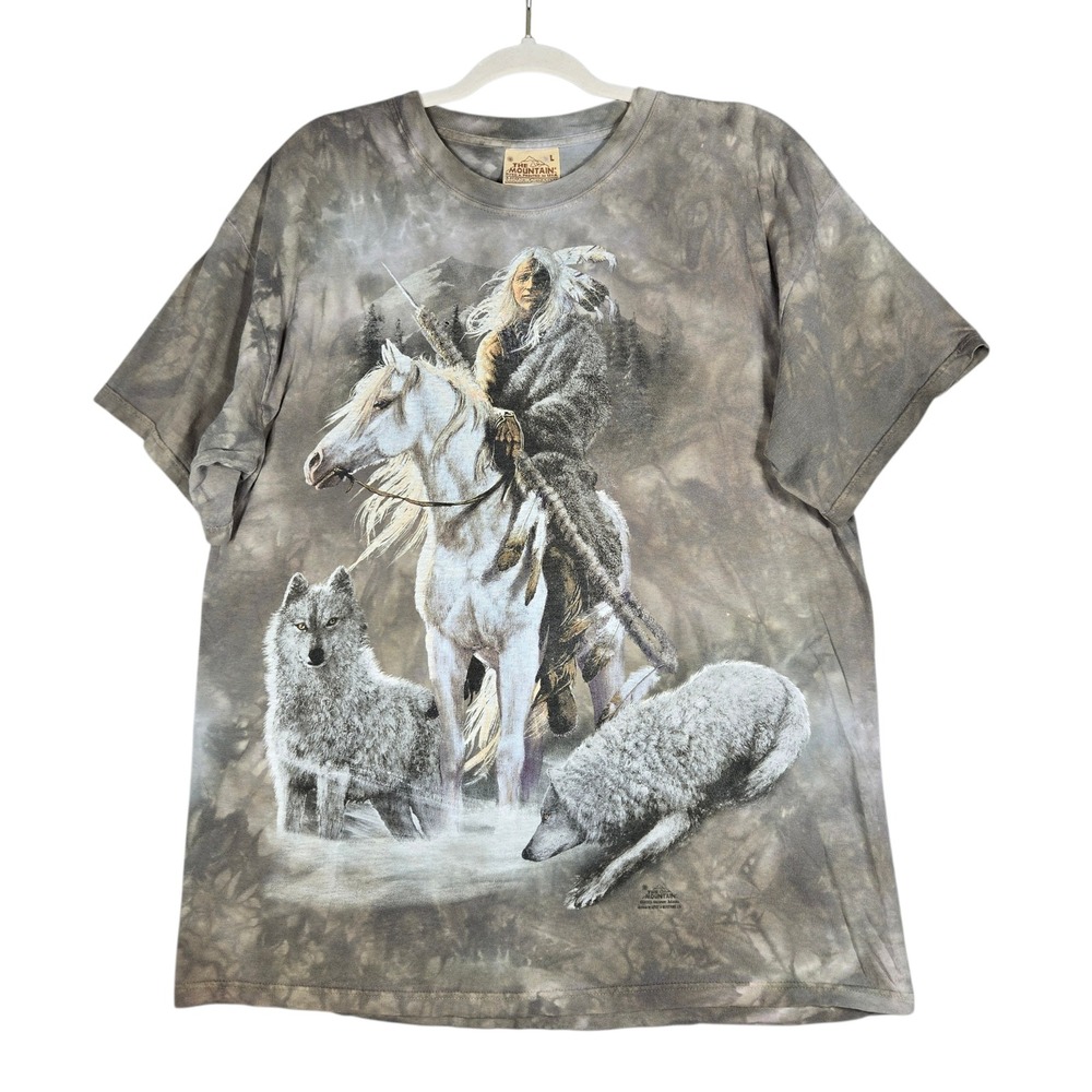 VTG The Mountain Wolf Shirt L 2003 Native American Warrior Tie Dye Distressed
